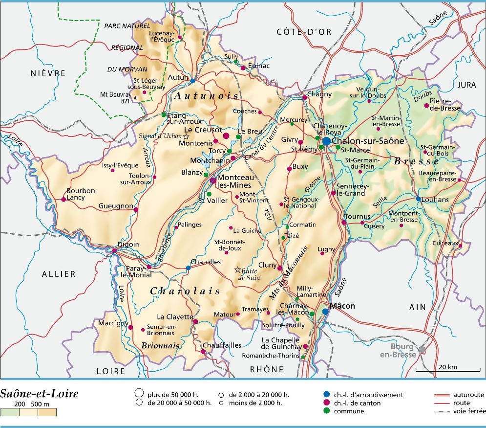 carte département Saône-et-Loire